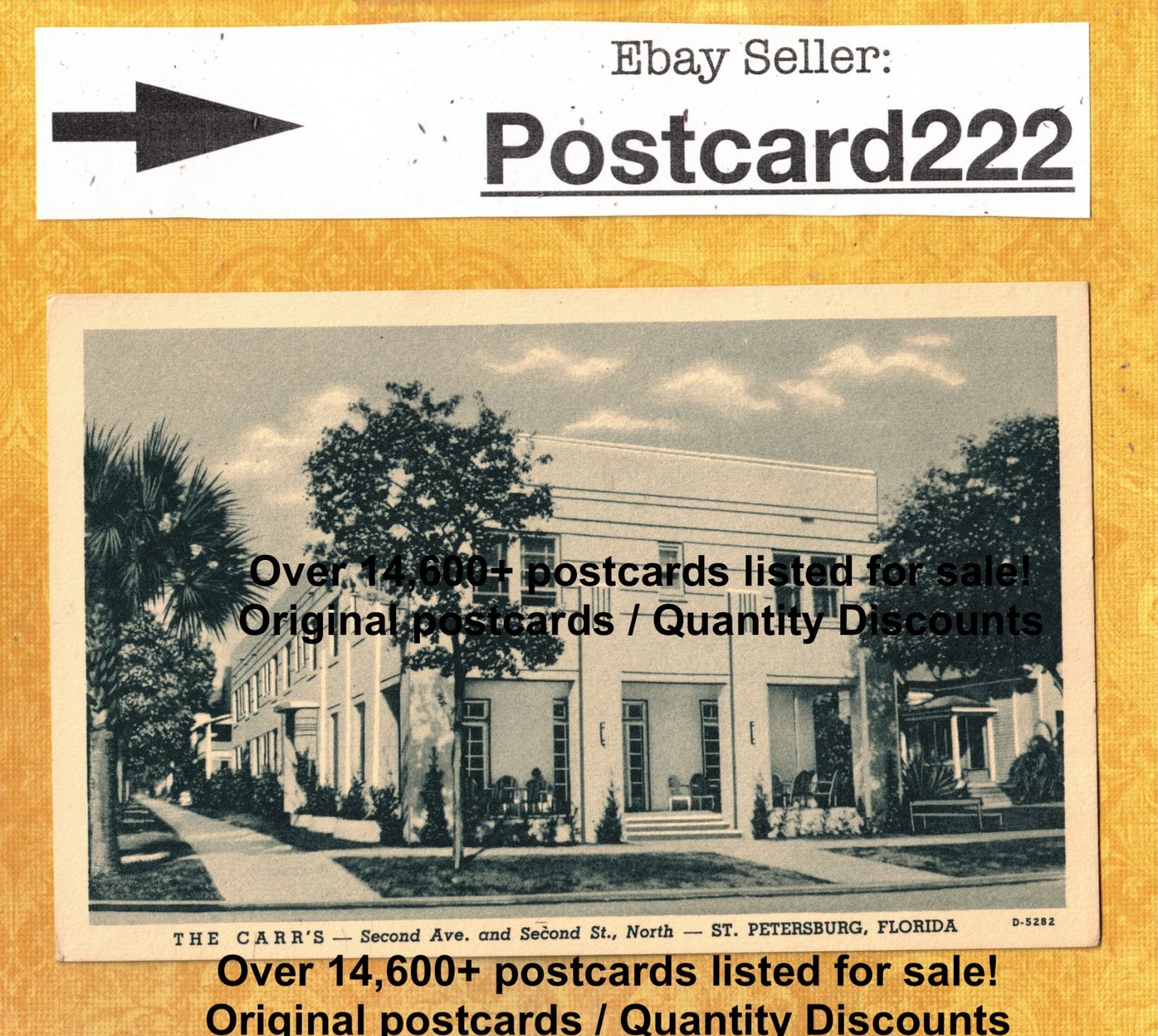 FL St Petersburg 1930-55 vintage postcard THE CARRS Hotel on second ave Florida