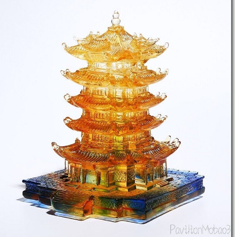 Crystal Glass Tower Statue Chinese Liu Li Craft Feng Shui Architecture Decor Crystal Glass Tower Statue Chinese Liu Li Craft Feng Shui Architecture Decor