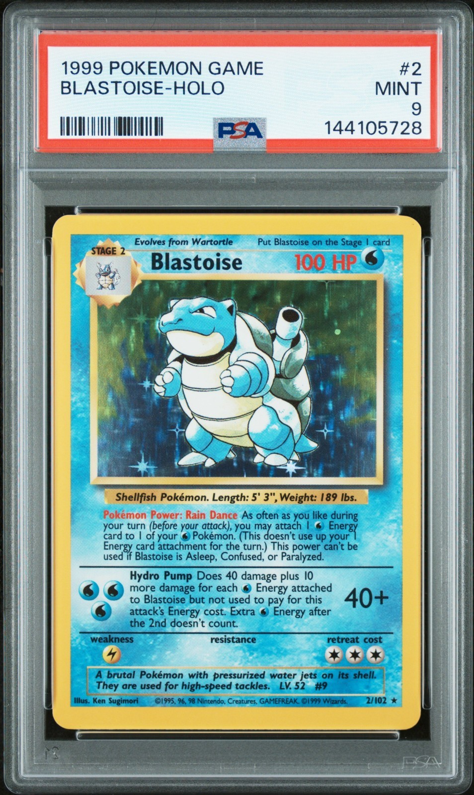 💎NEW CERT PSA 9 Blastoise Base Set Holo MINT Graded Pokemon Card WOTC 2/102