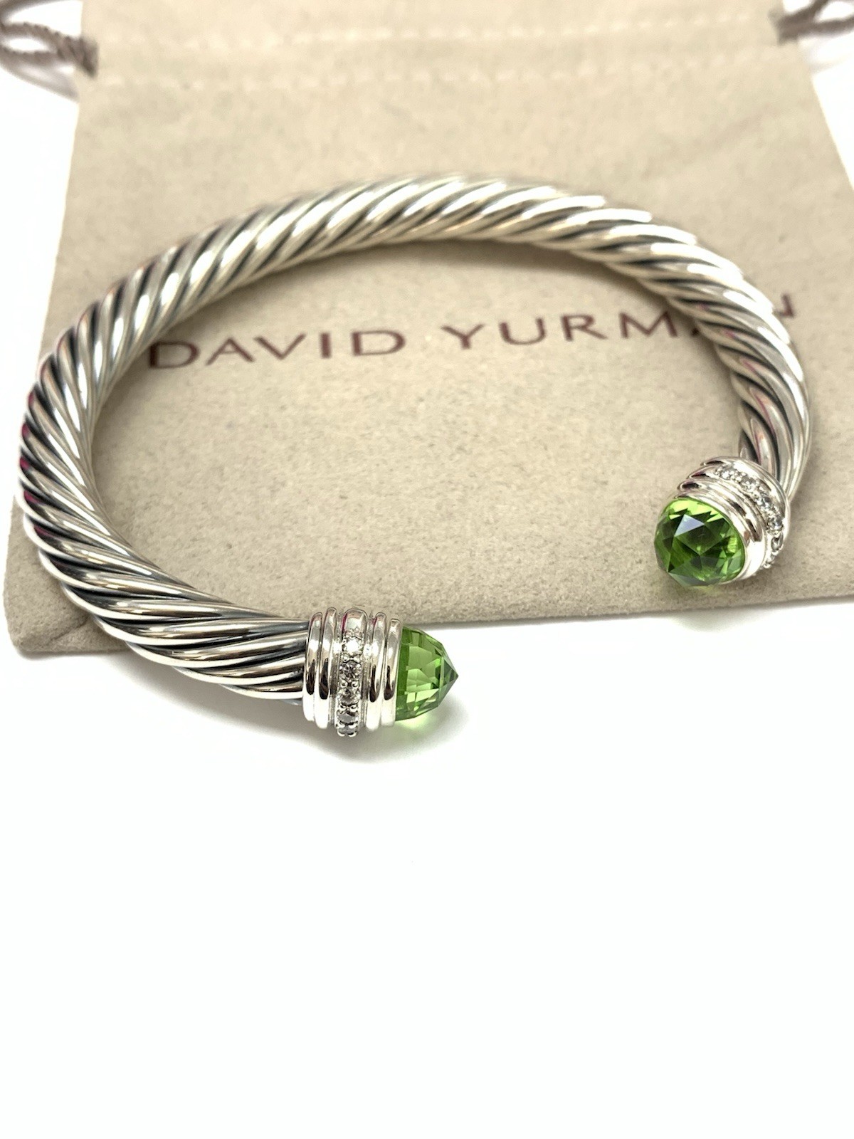 David Yurman 7mm Cable Classics Bracelet 925 Silver With Peridot & Diamonds