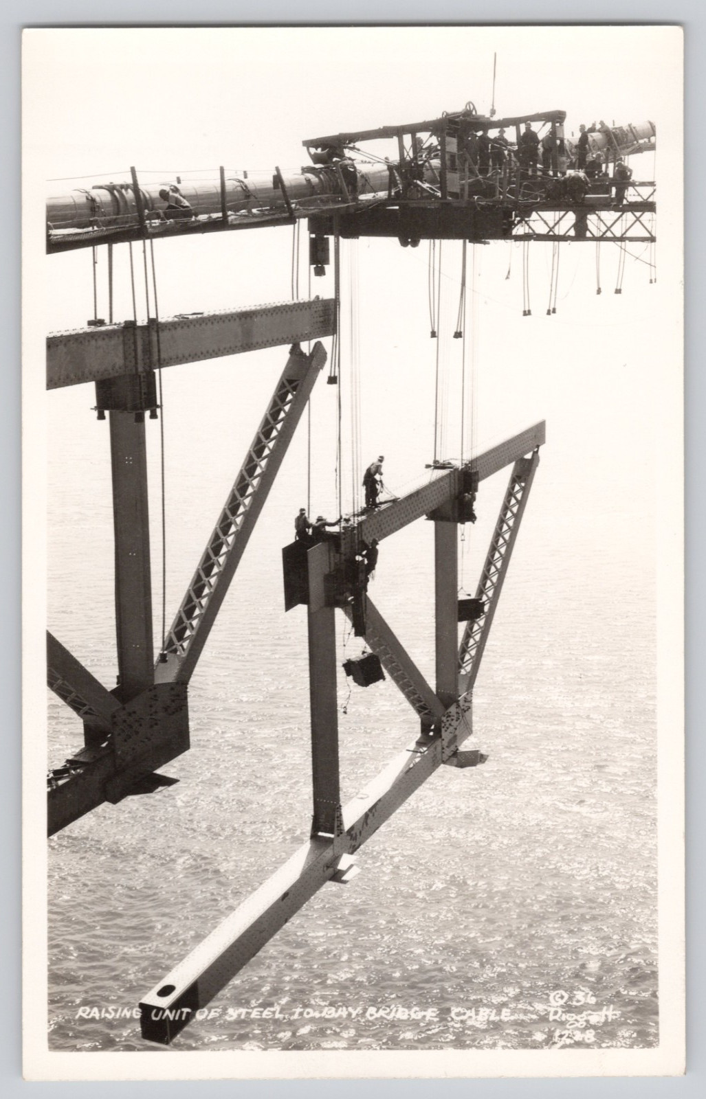 RPPC Postcard Bay Bridge Construction Raising Steel Workers San Francisco CA
