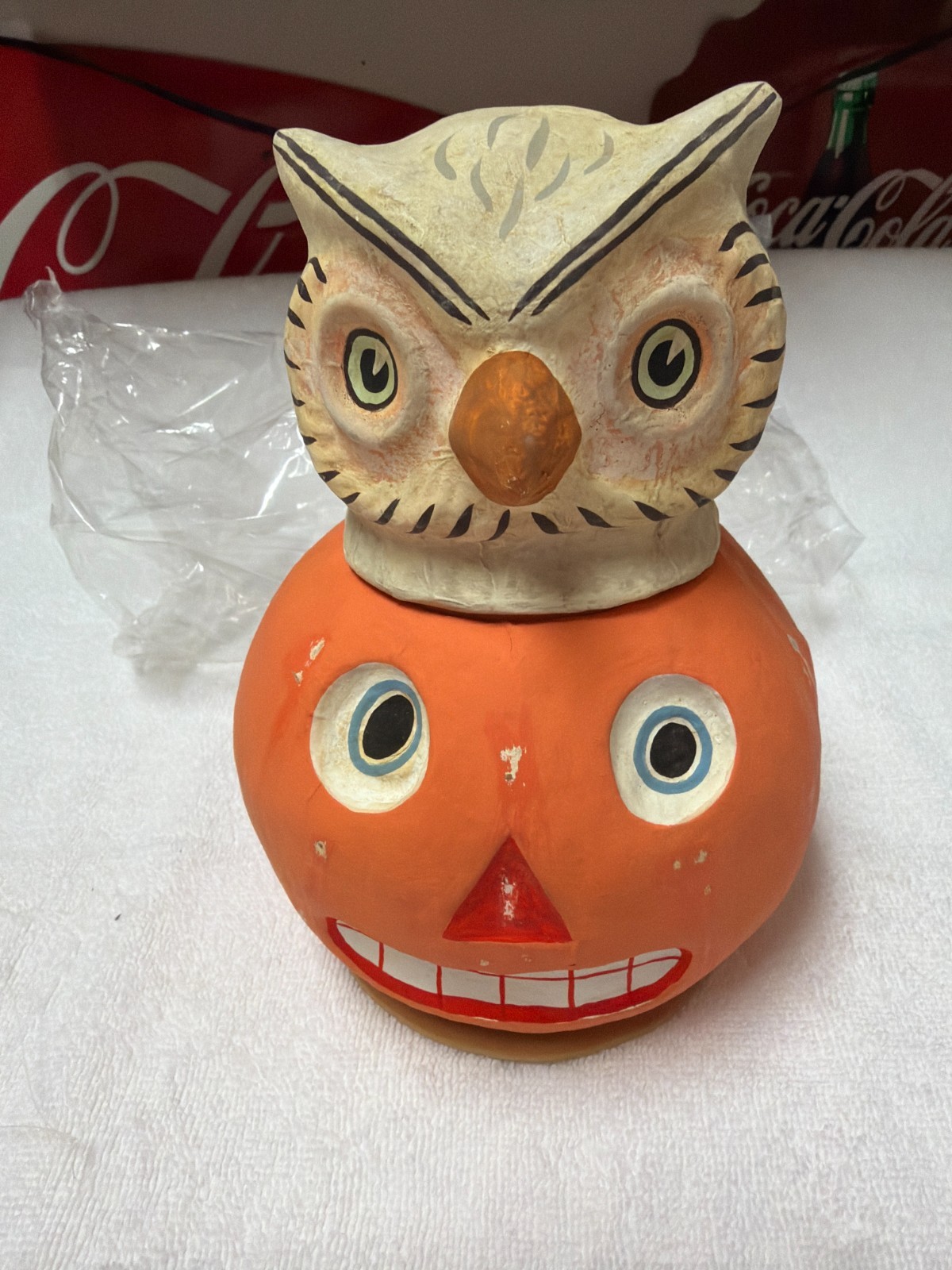 Vintage Bethany Lowe Paper Mache Owl Pumpkin Container Halloween NEW Decor Vintage Bethany Lowe Paper Mache Owl Pumpkin Container Halloween NEW Decor