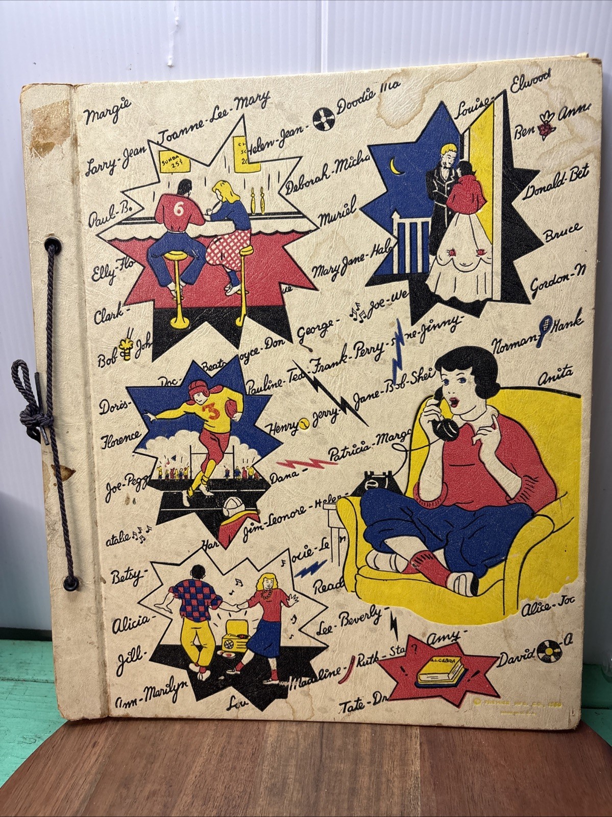 Vintage 1950 Scrapbook Album Cover High School Theme Original Tie 14.5\