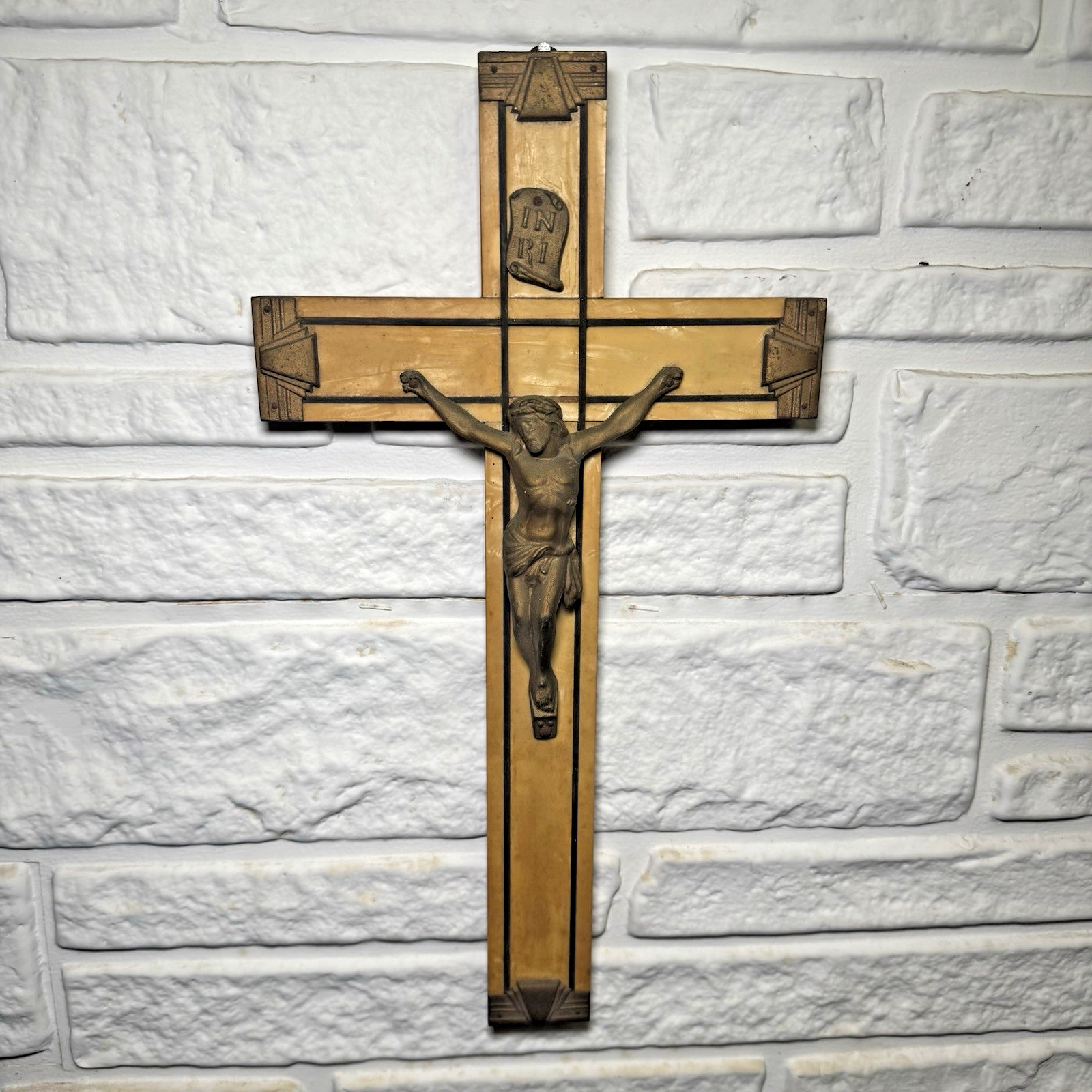 Vintage Wood Crucifix 14” Ste Anne de Beaupré Pilgrimage Souvenir Catholic Cross