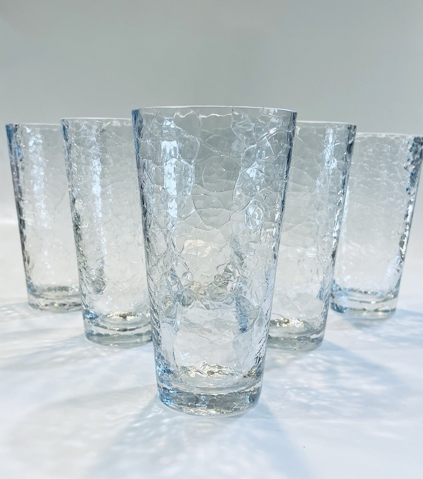Set Of 6 Clear Crackle Glass Tall Tumblers RARE Set Of 6 Clear Crackle Glass Tall Tumblers RARE