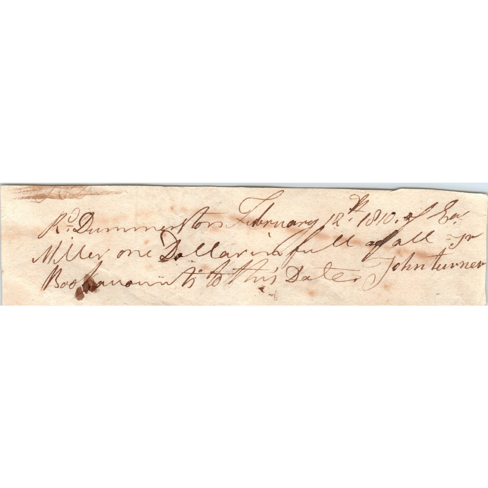 1810 Handwritten Letter Thomas Miller John Turner Dummerston VT AF2-A3 1810 Handwritten Letter Thomas Miller John Turner Dummerston VT AF2-A3