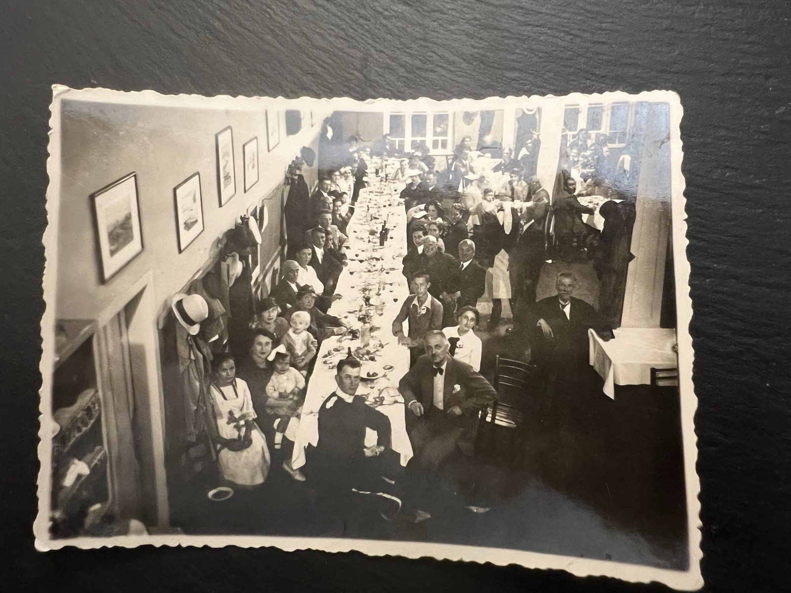 Vintage 1930s Photo Large Restaurant Banquet Bulgarian Military Officer Portrait