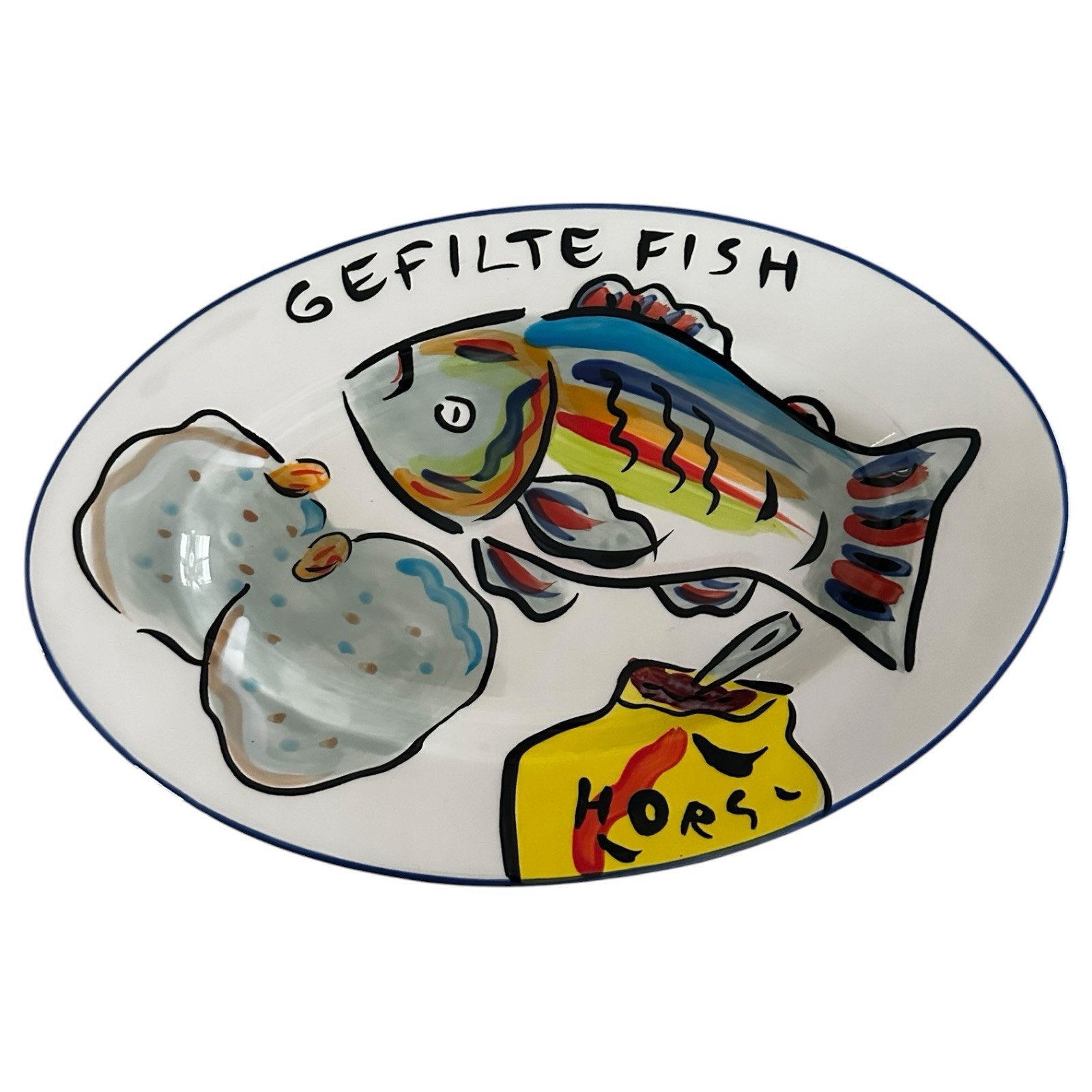 Avivi Judaica Imports Gefilte Fish Oval Serving Plate, David Heger 2005 Avivi Judaica Imports Gefilte Fish Oval Serving Plate, David Heger 2005