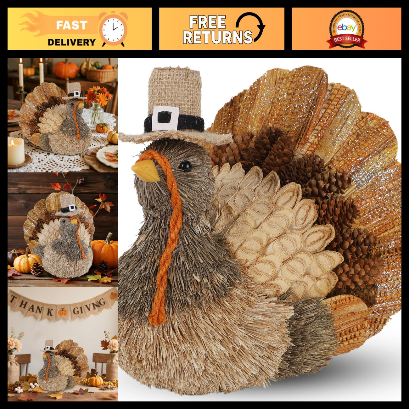 Thanksgiving Table Centerpiece - Festive Turkey Decor for Holiday Dining