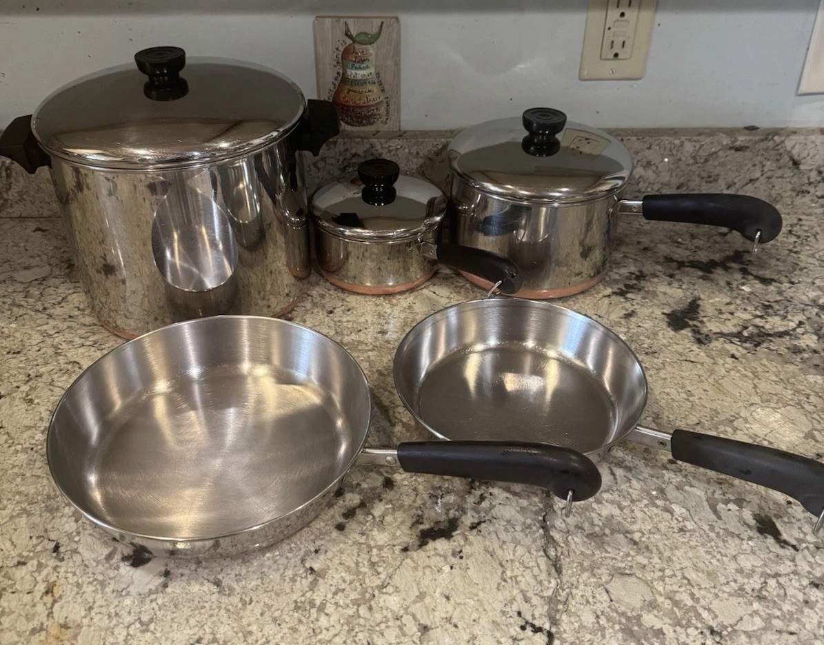 Lot Of Revere Ware Copper Bottom Stainless Steel (8 Piece) Clinton, IL Pots Pans