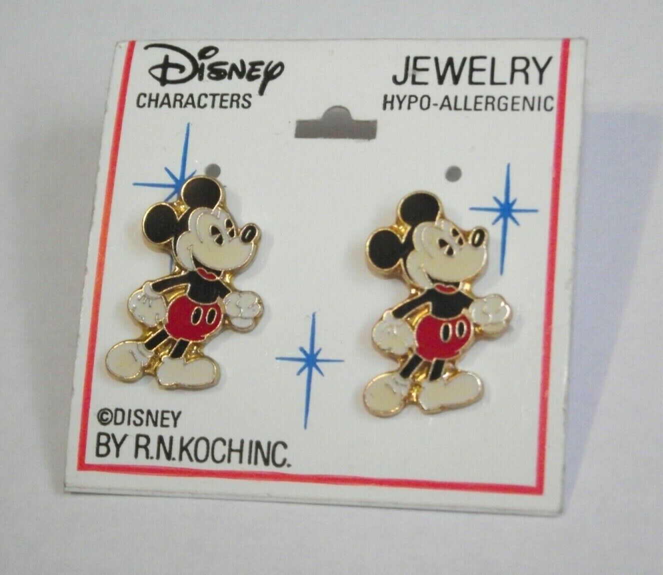 Vintage New nos Disney RN Koch Mickey Mouse cloisonne enamel pierced earrings
