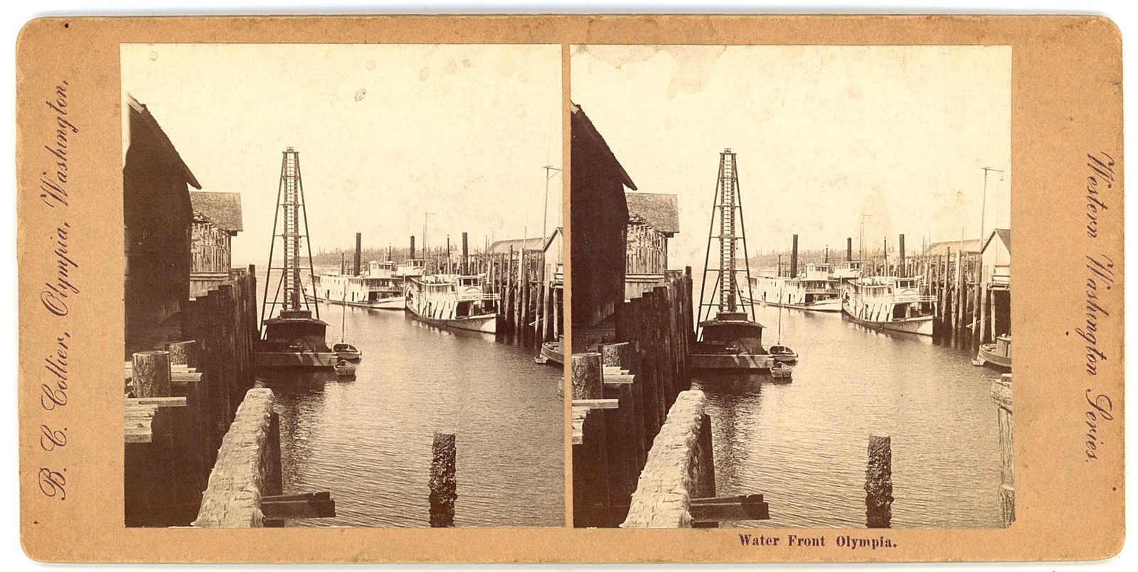 WASHINGTON STEREOVIEW - Olympia - Water Front - BC Collier 1900s VERY RARE