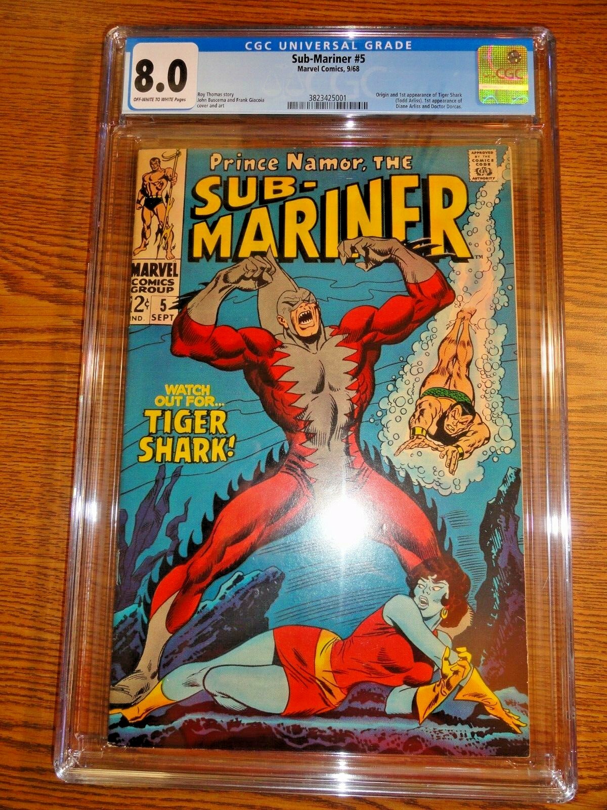 Prince Namor Sub-Mariner #5 Hot Key CGC 8.0 VF Origin & 1st Tiger Shark Marvel