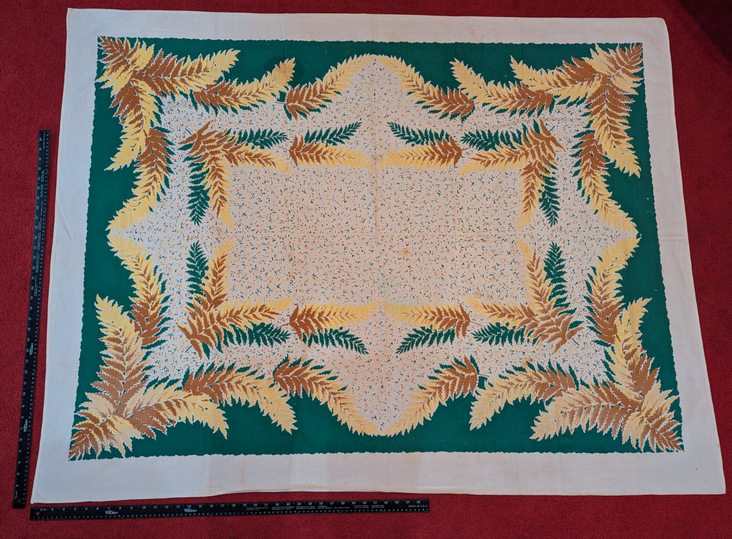VTG MCM Tropical Leaf Greenery Cotton Tablecloth Ferns 64x51\