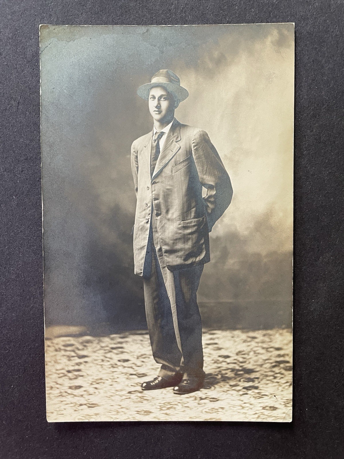 Vintage Real Photo Postcard RPPC Dapper Young Man Fedora Suit AZO 1904-1918
