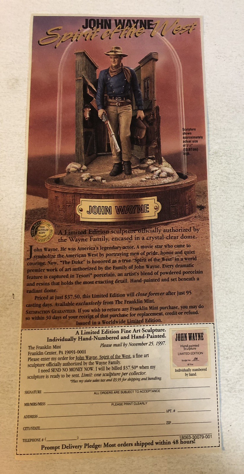 1997 John Wayne Spirit Of The West Vintage Print Ad Advert pa19 1997 John Wayne Spirit Of The West Vintage Print Ad Advert pa19