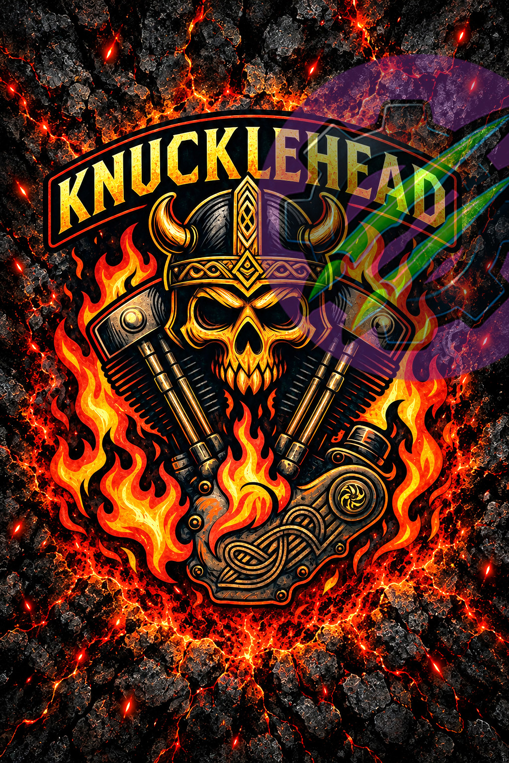 Knucklehead V-Twin Motorcycle Engine Viking Skull 4x6 Glossy Photo Print