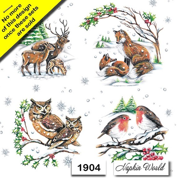 (1904) TWO Paper LUNCHEON Decoupage Art Craft Napkins CHRISTMAS WINTER ANIMALS (1904) TWO Paper LUNCHEON Decoupage Art Craft Napkins CHRISTMAS WINTER ANIMALS