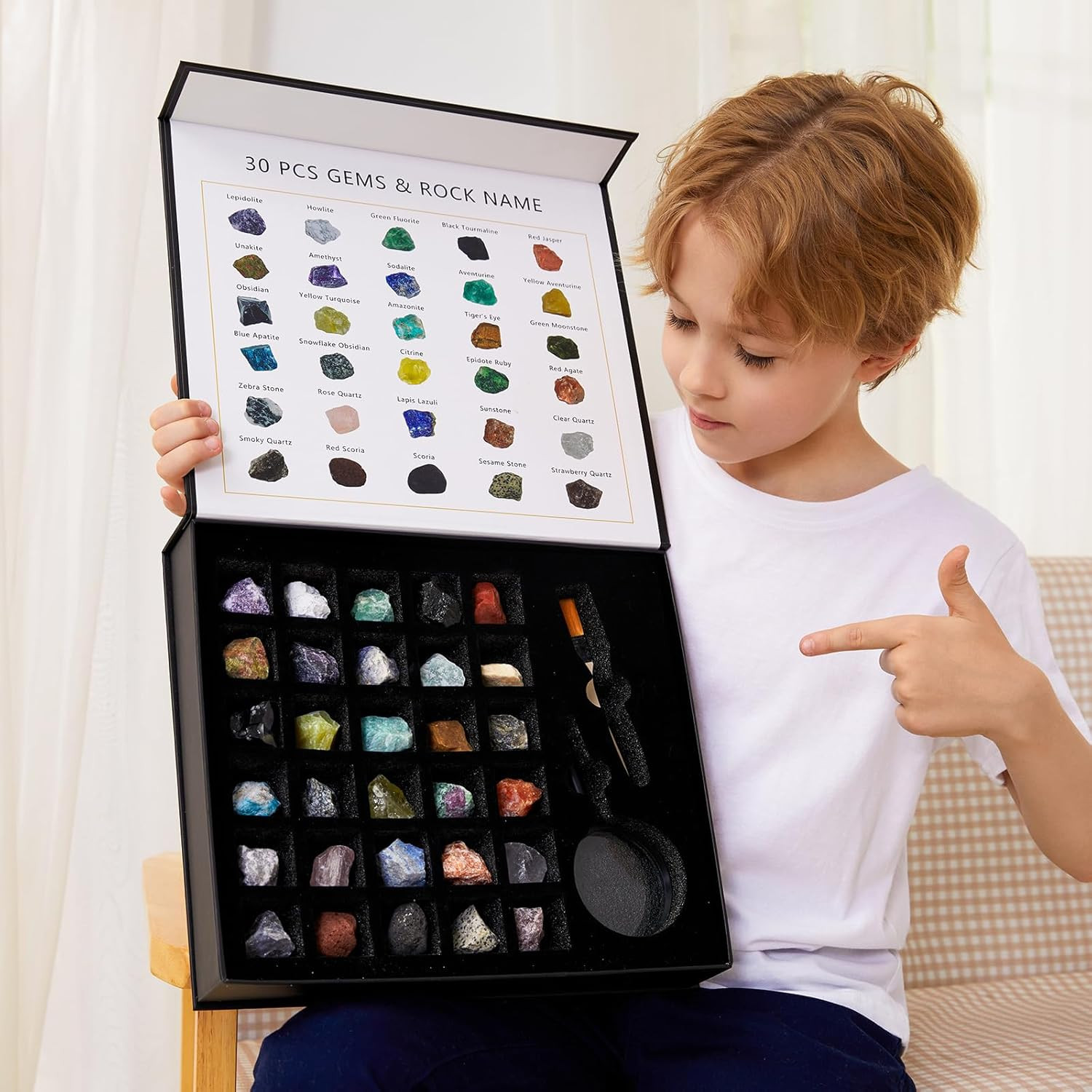 Rock Collection for Kids - 30Pcs Rocks, Gemstones & Crystals Kit | with Learning Rock Collection for Kids - 30Pcs Rocks, Gemstones & Crystals Kit | with Learning