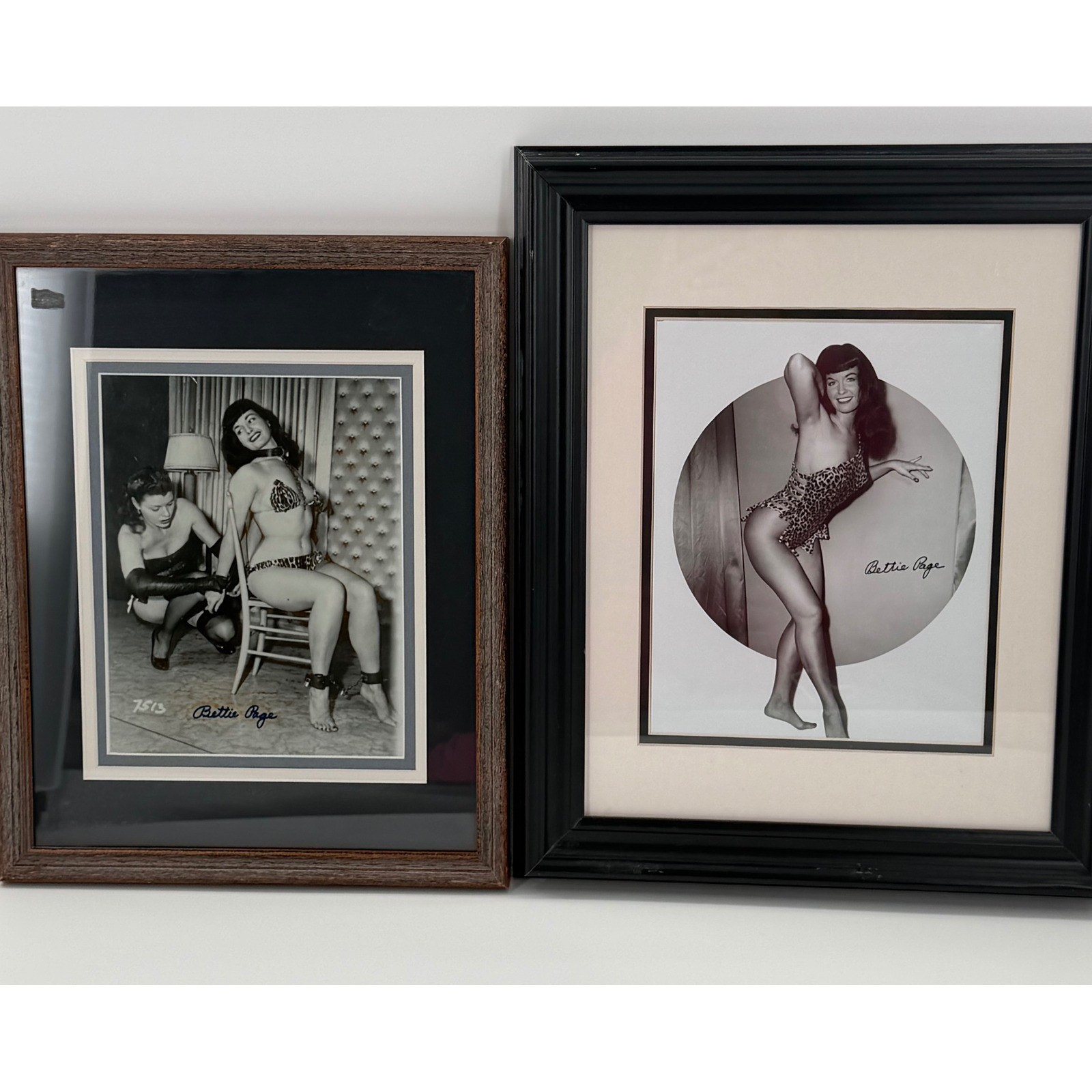 Bettie Page Autographed Framed Pinup Photos Set of 2 Hollywood Estate Vintage