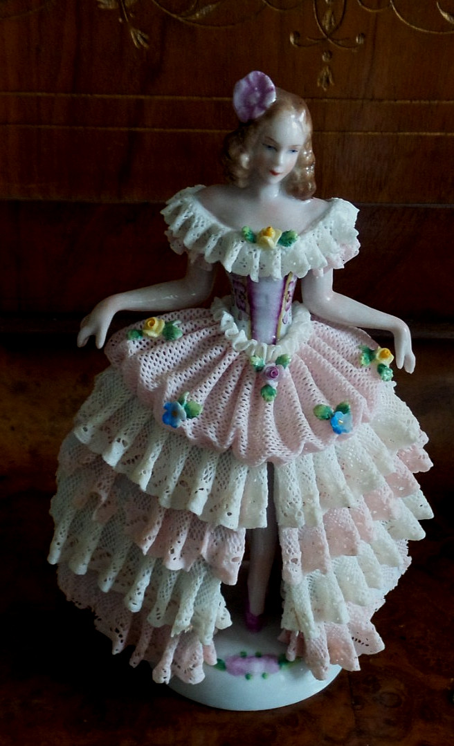 Antique Volkstedt German Dresden Porcelain Lace Figurine dancer 7 Antique Volkstedt German Dresden Porcelain Lace Figurine dancer 7