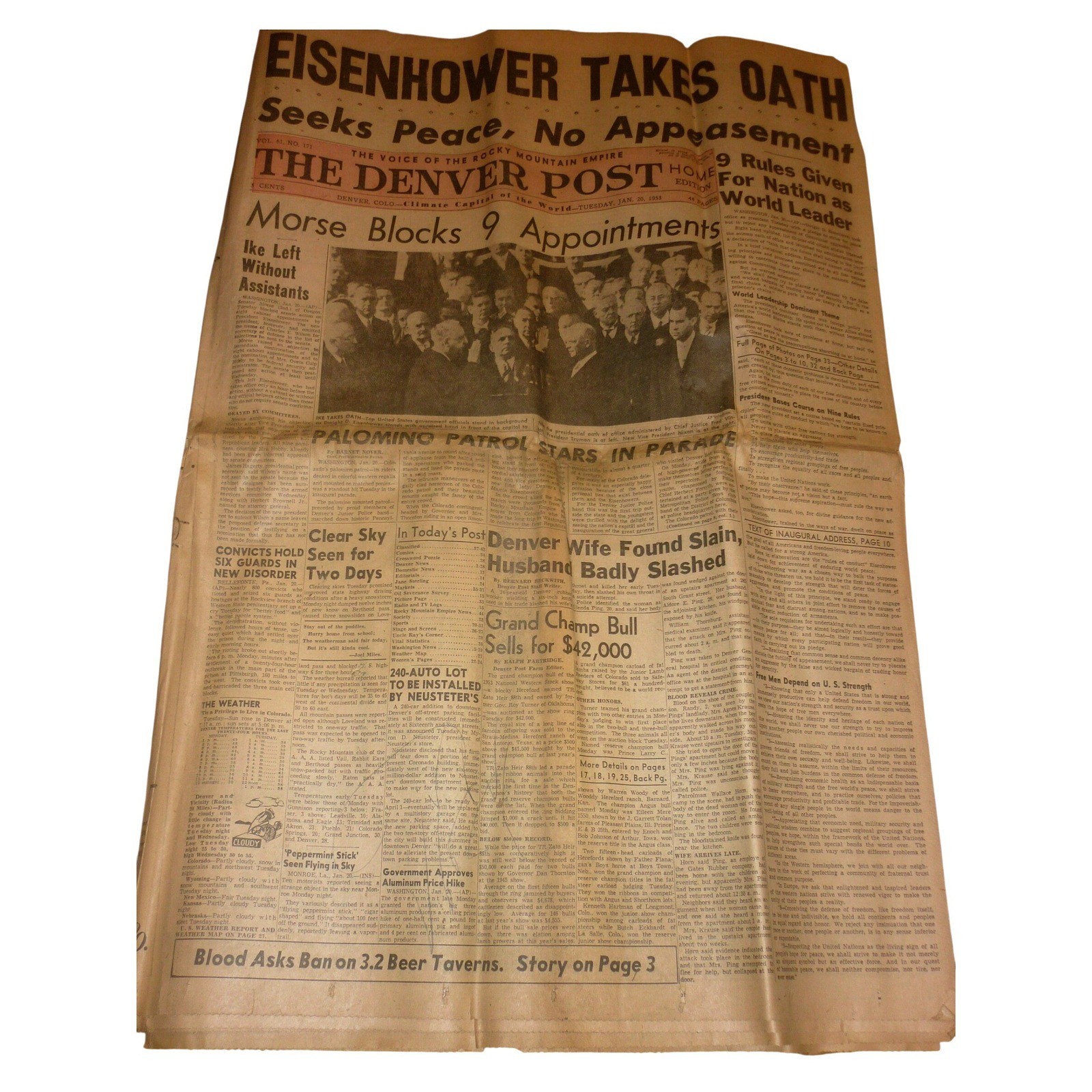 Vintage 1953 Denver Post Newspaper Eisenhower Inauguration Ford Dodge Ads