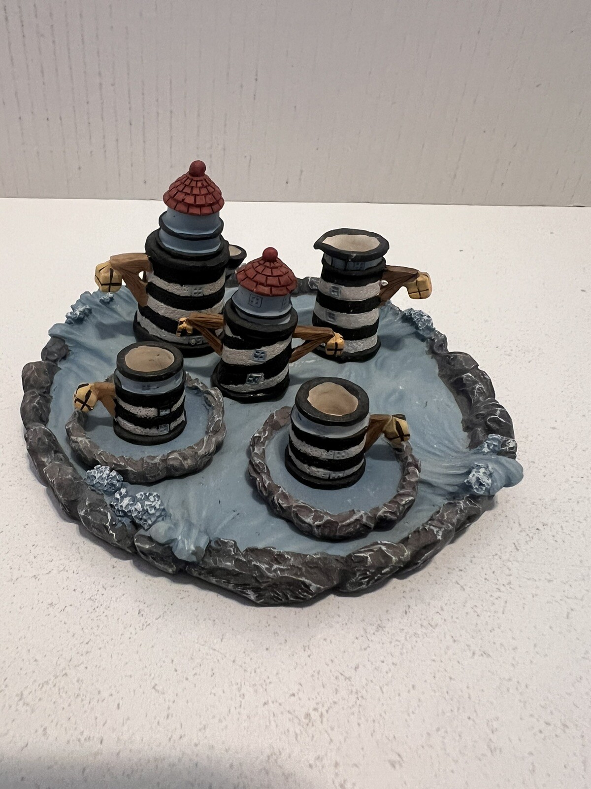 MINIATURE LIGHTHOUSE TEA SET Mini Sea Ocean Decor Cup 1990s Resin 10 Piece