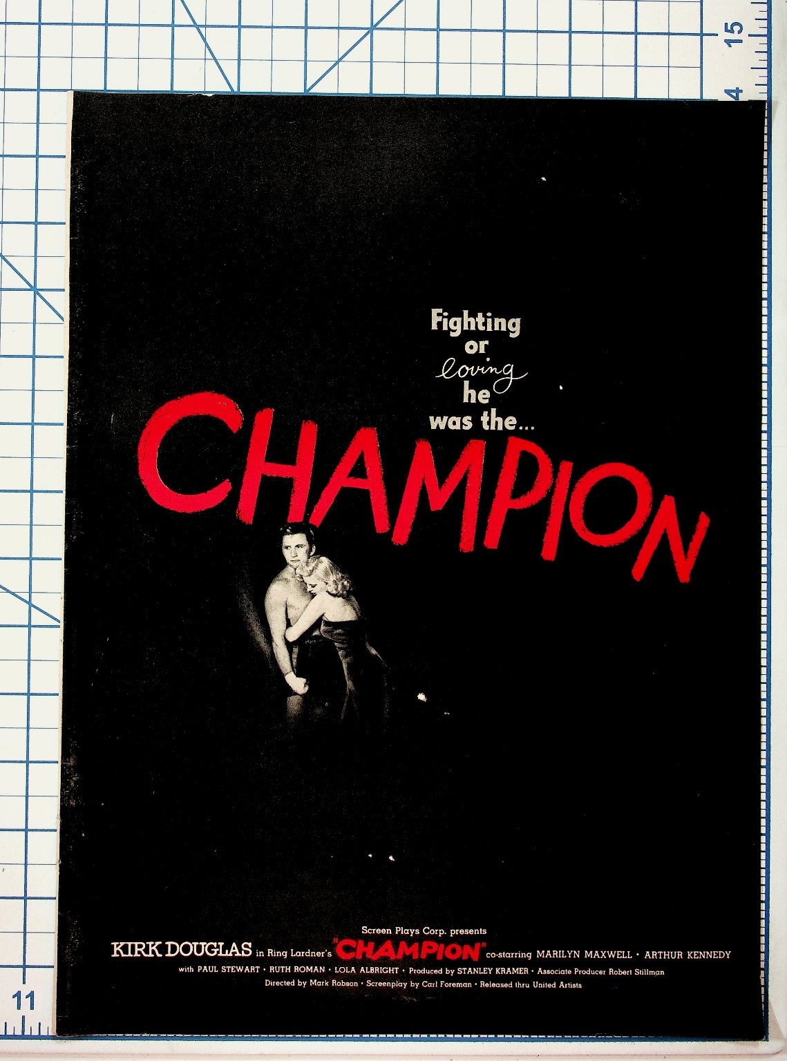 Kirk Douglas CHAMPION 1949 Original Vintage Movie Flyer Stanley Kramer Film Noir Kirk Douglas CHAMPION 1949 Original Vintage Movie Flyer Stanley Kramer Film Noir