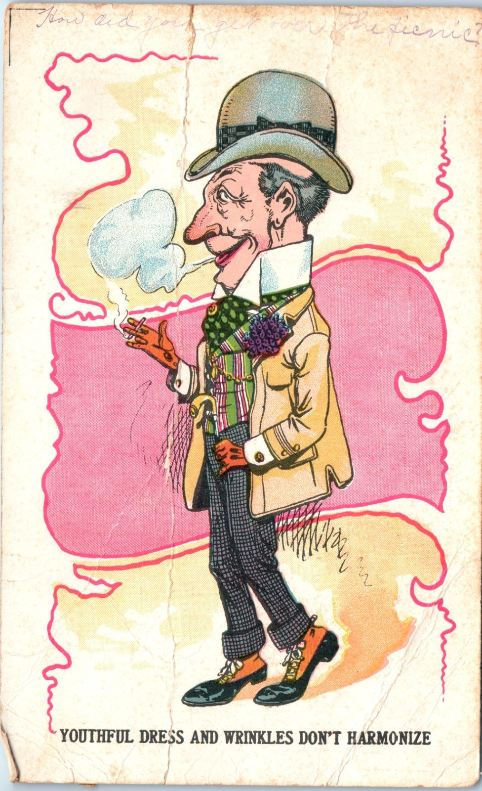 Vintage Postcard 1910s Comic Dandy Smoking Man Quote Humor Edwardian Style