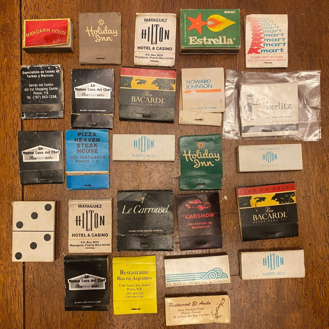 Puerto Rico, 1970-80s, Vintage MATCHBOOKS/MATCHBOXES, Lot of 25, used Puerto Rico, 1970-80s, Vintage MATCHBOOKS/MATCHBOXES, Lot of 25, used