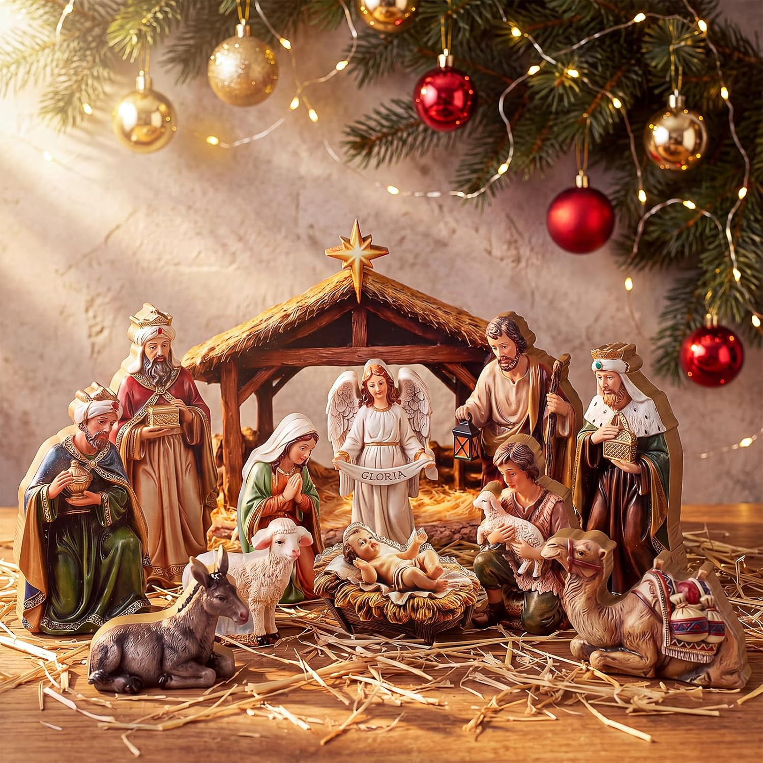 12 Pcs Christmas Nativity Scene Set, Wooden Christmas Decor