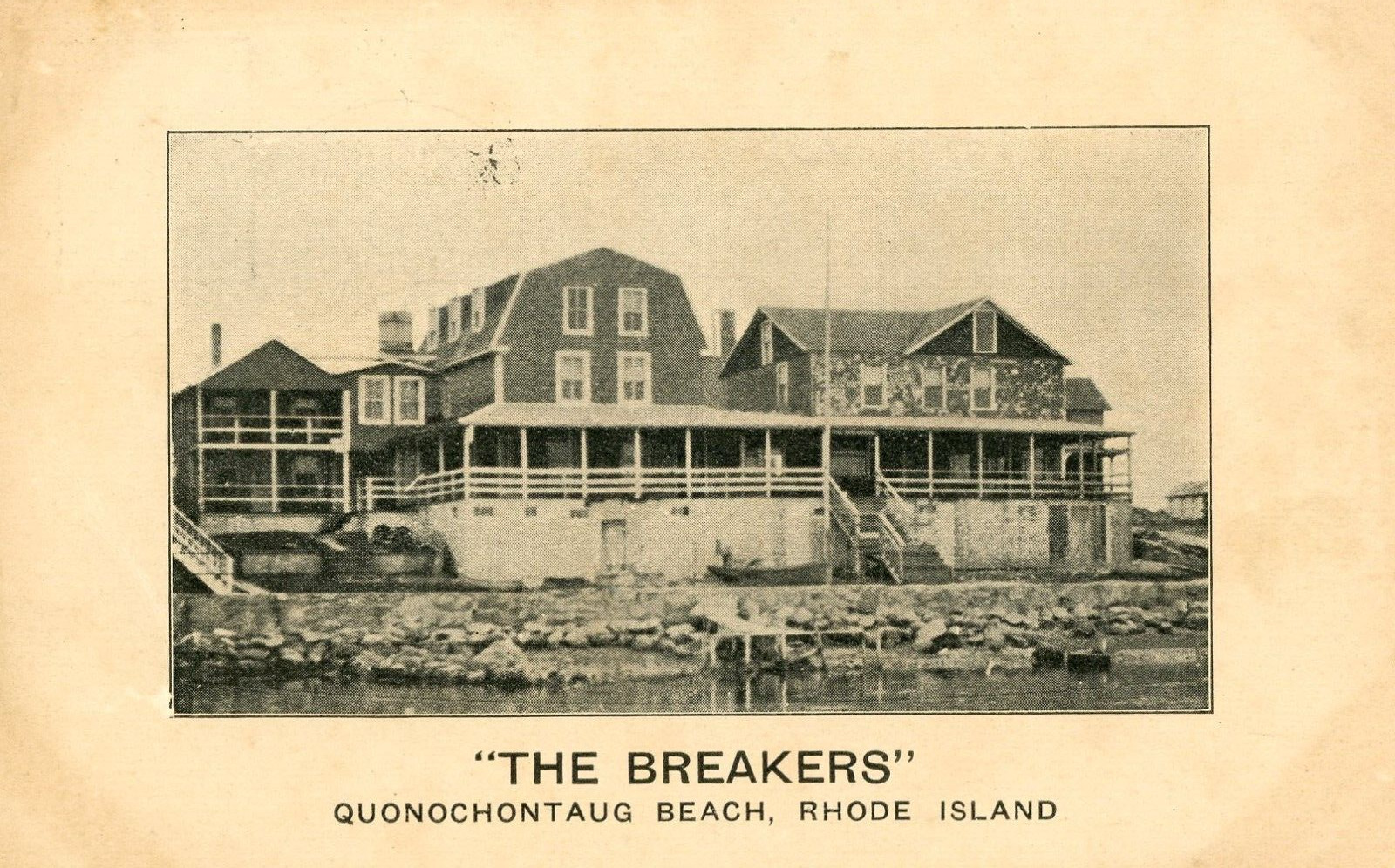 Postcard Early View of The Breakers , Quonochontaug Beach, RI.     K3