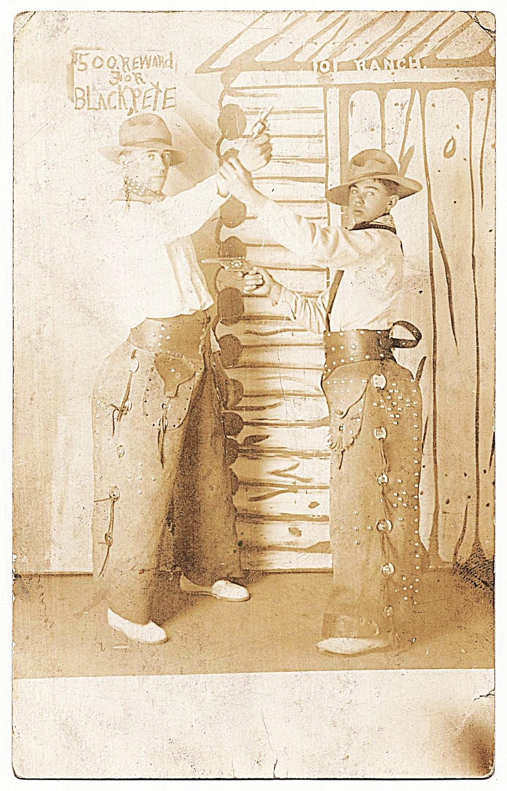 real photo Cowboys Leather Chaps Pistols antique Studio Photo postcard RPPC real photo Cowboys Leather Chaps Pistols antique Studio Photo postcard RPPC