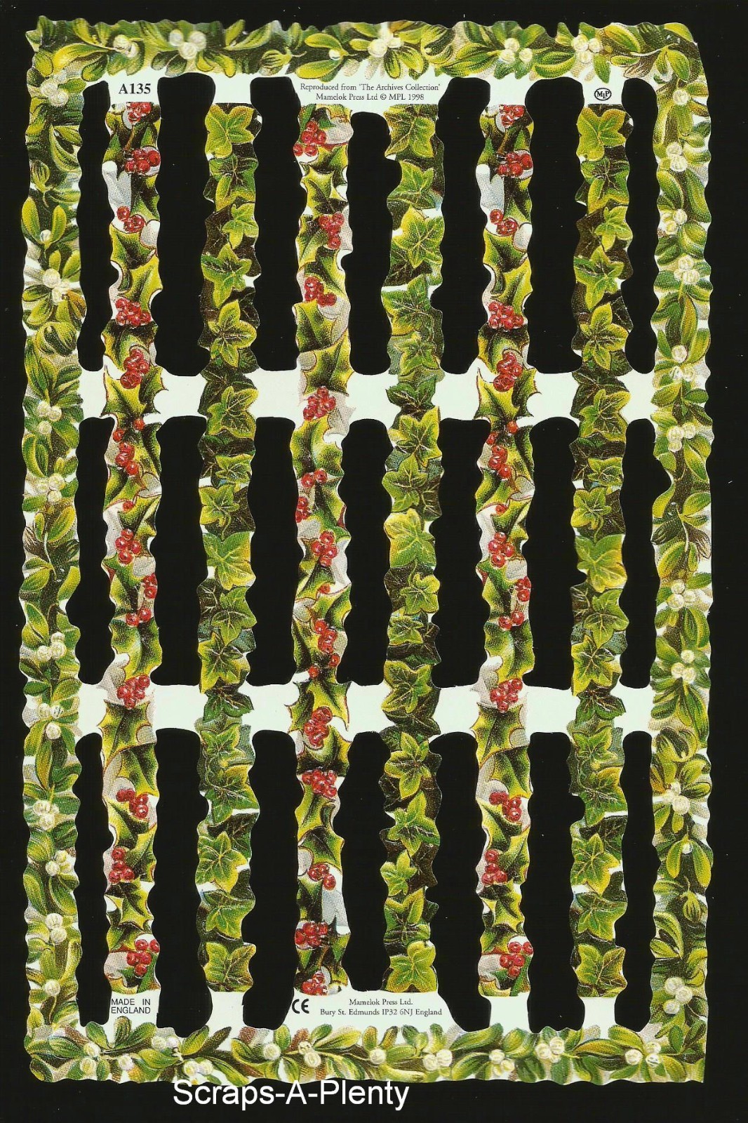 Mamelok English Embossed Scrap Die Cut - Christmas Holly Borders A135 Mamelok English Embossed Scrap Die Cut - Christmas Holly Borders A135