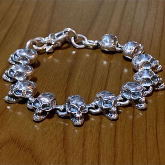 925 Silver Skull Chain Link Bracelet Unisex Jewelry Black Silver 39g