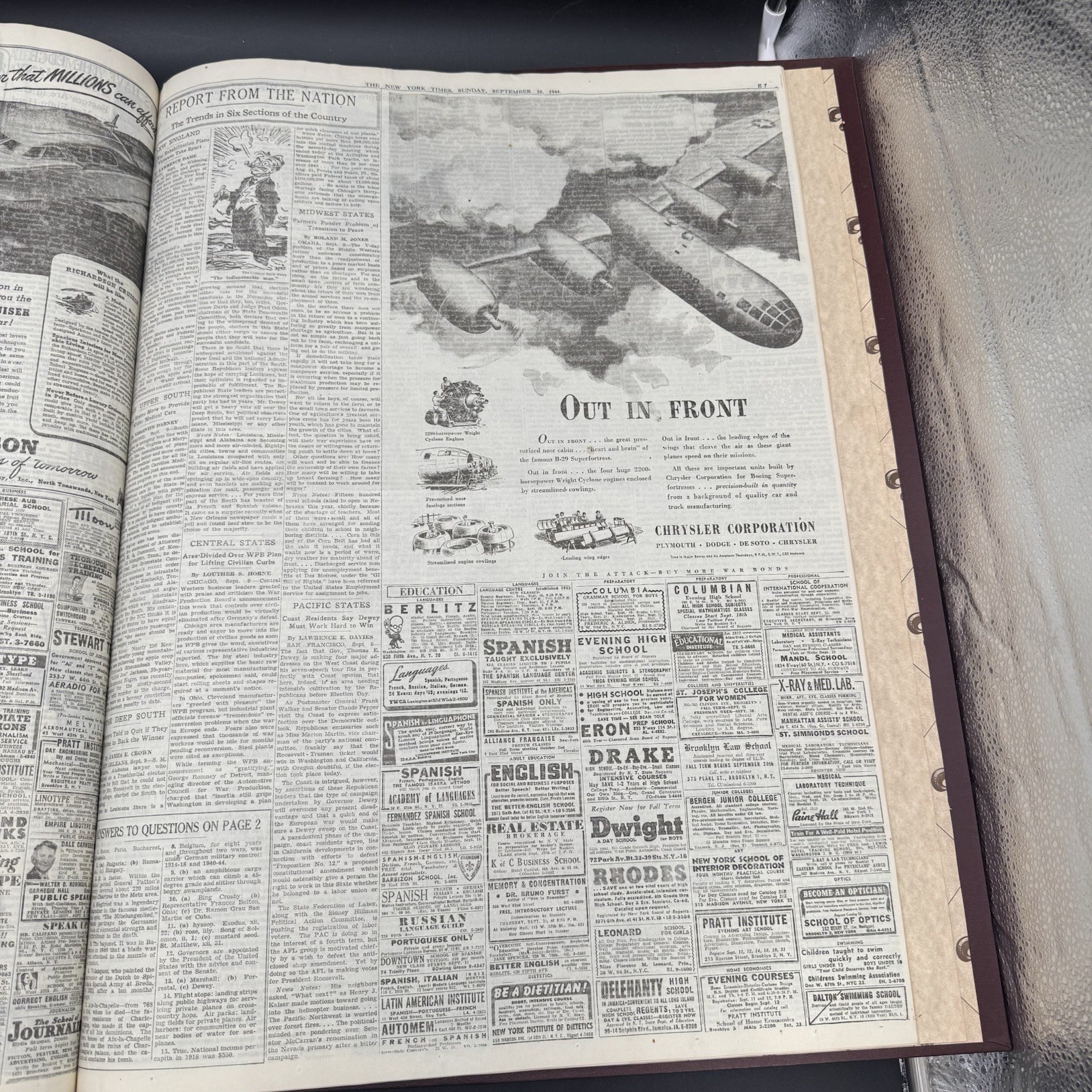 New York Times Historic Newspaper Archives Original Newspaper 9/10/1944 COA WWII New York Times Historic Newspaper Archives Original Newspaper 9/10/1944 COA WWII