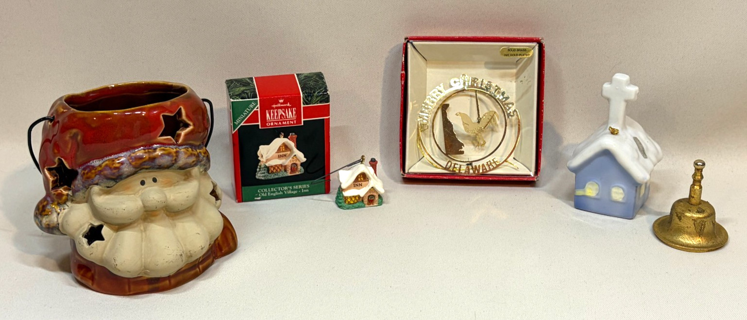 Vintage Christmas Decor Lot Hallmark Keepsake International Bazaar Santa Church