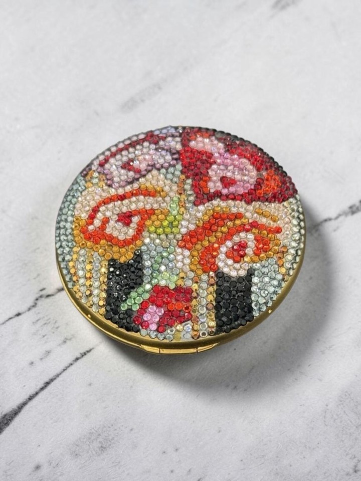 Vintage Judith Leiber Swarovski Crystal Floral Powder Mirror Compact