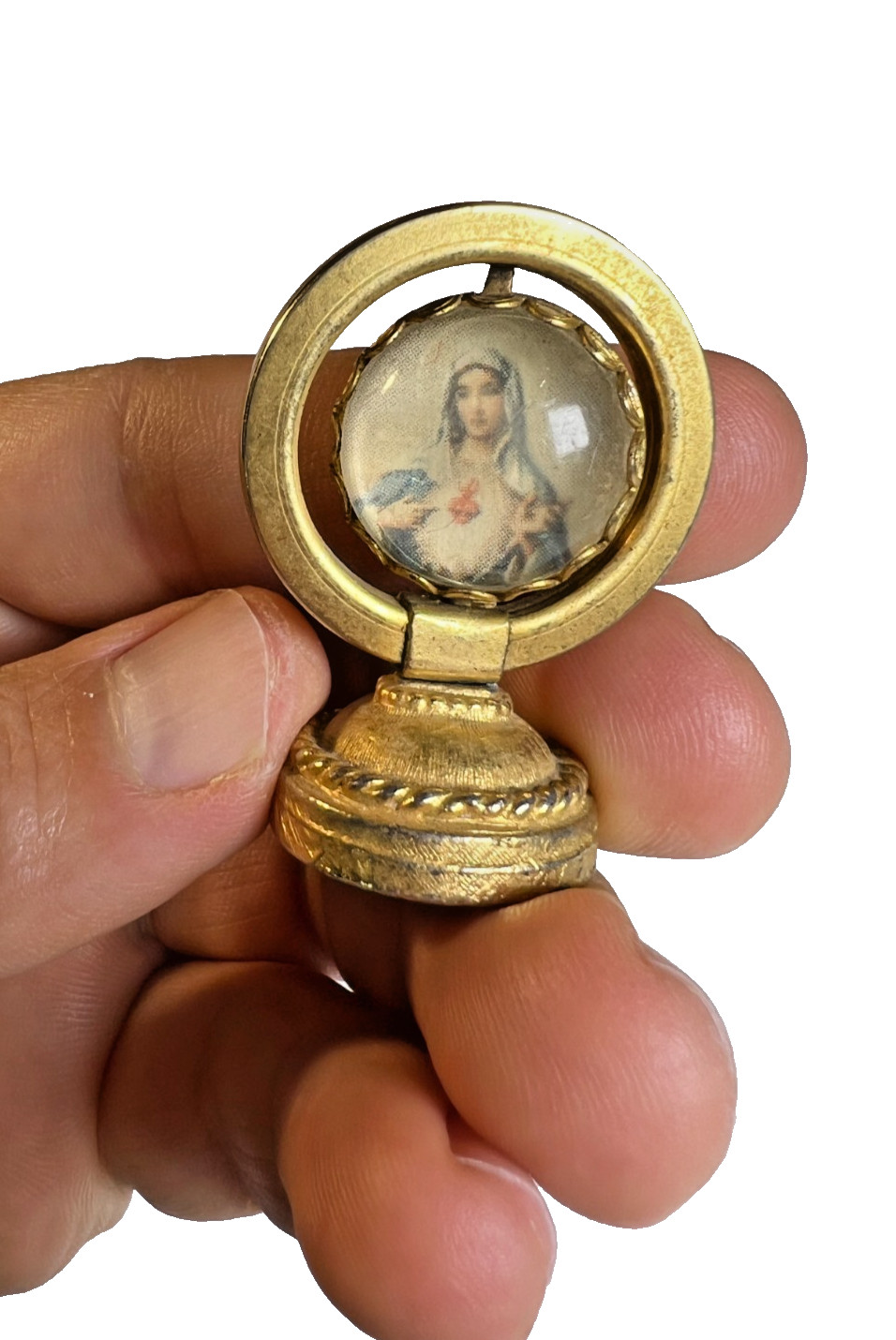 Antique Vintage Catholic Magnetic Car Dashboard Shrine Spinning Mary St Joseph
