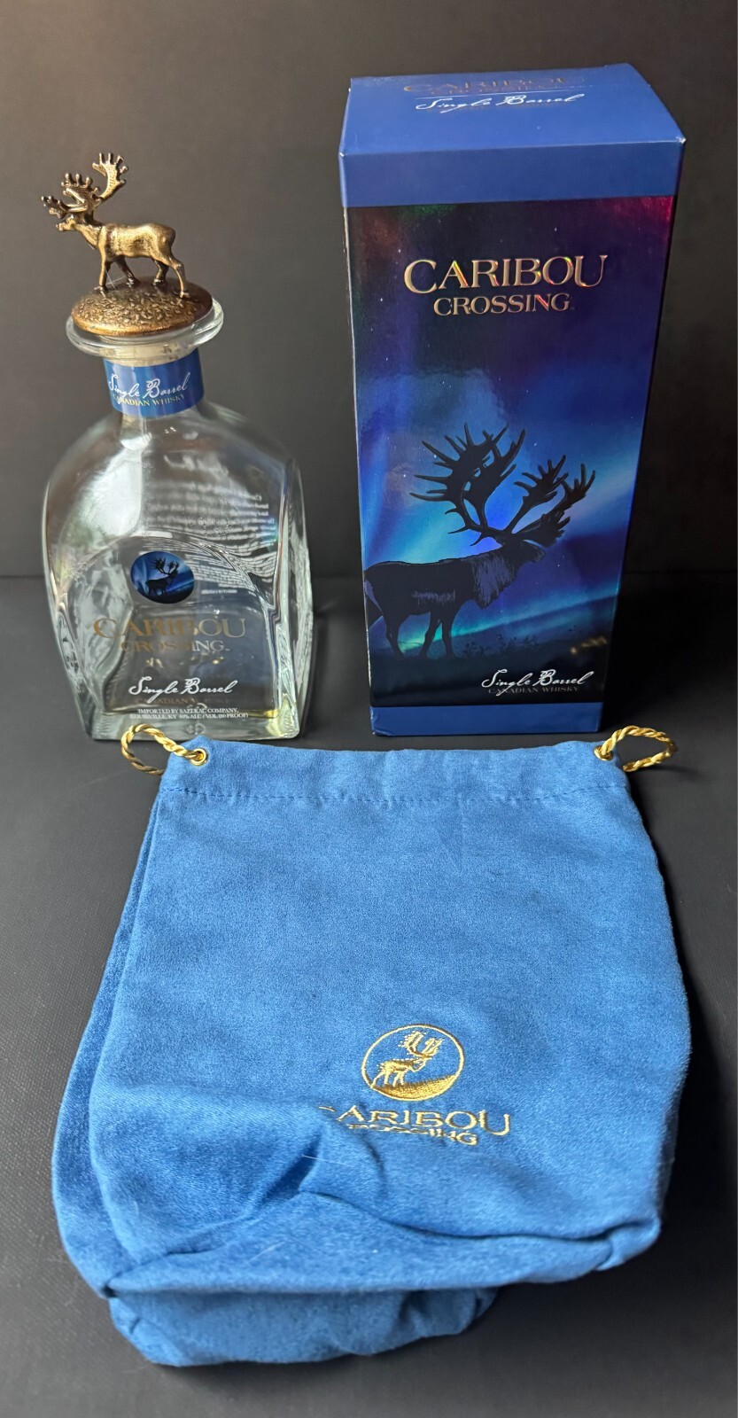 Caribou Crossing Empty Bottle, Box & Bag Set 750ml Bourbon Canadian Whiskey Caribou Crossing Empty Bottle, Box & Bag Set 750ml Bourbon Canadian Whiskey