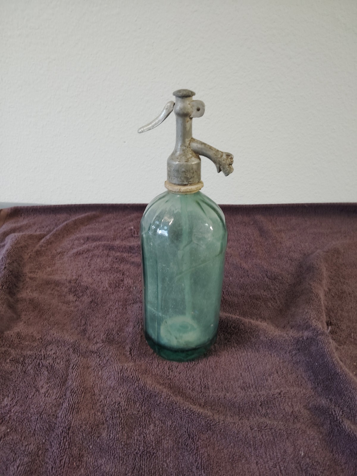 RARE Romania Seltzer Bottle Light Teal Faceted Glass Turkey Spout Mouth Vintage