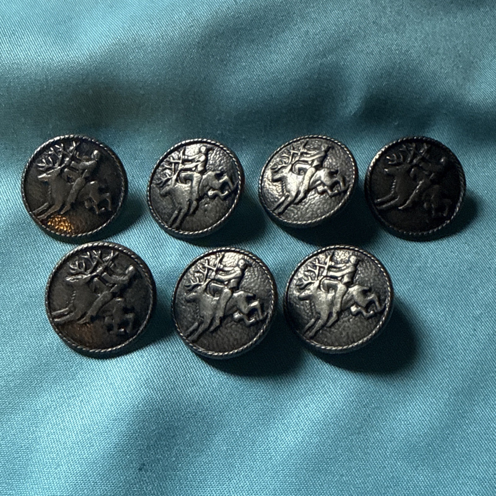 Vtg Nordic Reindeer Sweater Buttons Lot of 7 Silver Pewter Tone Metal Shank A1