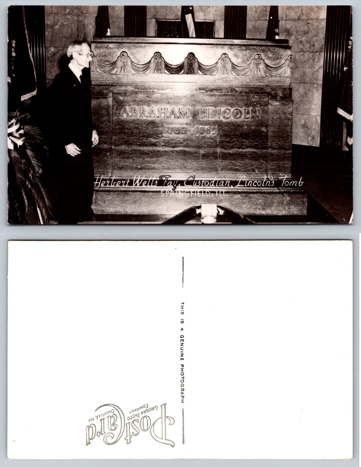 Herbert Wells Fay Custodian Lincoln Tomb Postcard Herbert Wells Fay Custodian Lincoln Tomb Postcard