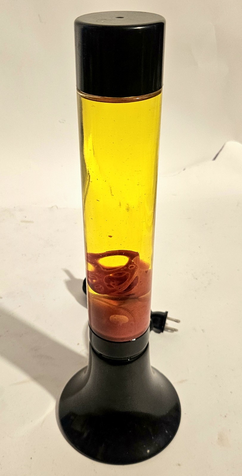 Vintage Glo Oozy Lava Lamp Orange Red Liquid Black Base