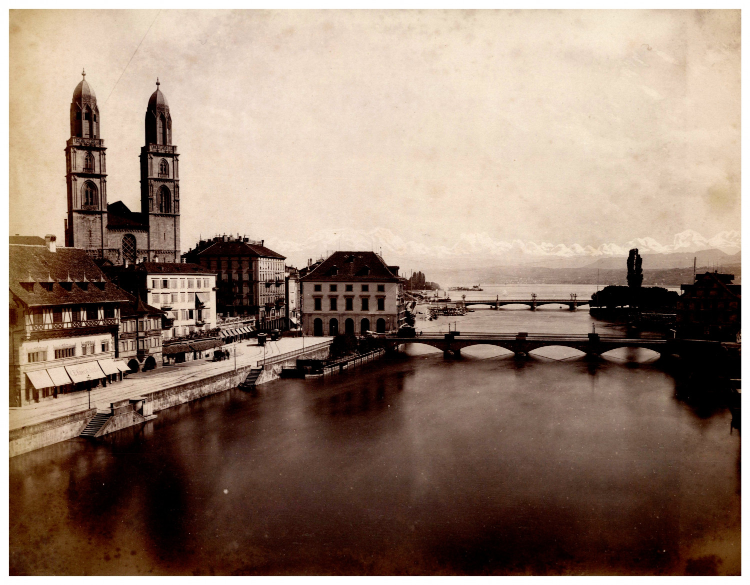 Switzerland, Zurich, Grossmünster and the Alps Vintage Albums Print Print Print Print A Switzerland, Zurich, Grossmünster and the Alps Vintage Albums Print Print Print Print A