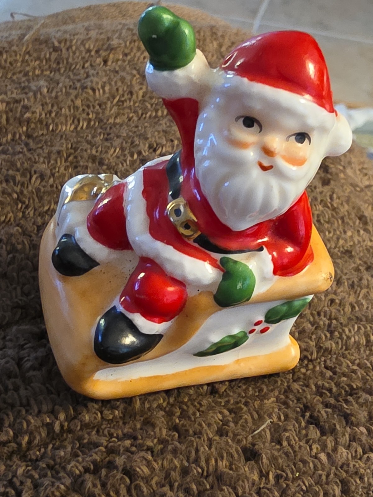 Vtg Ceramic Santa on Sleigh Figurine Christmas Kitschy Retro Decor Made In... Vtg Ceramic Santa on Sleigh Figurine Christmas Kitschy Retro Decor Made In...