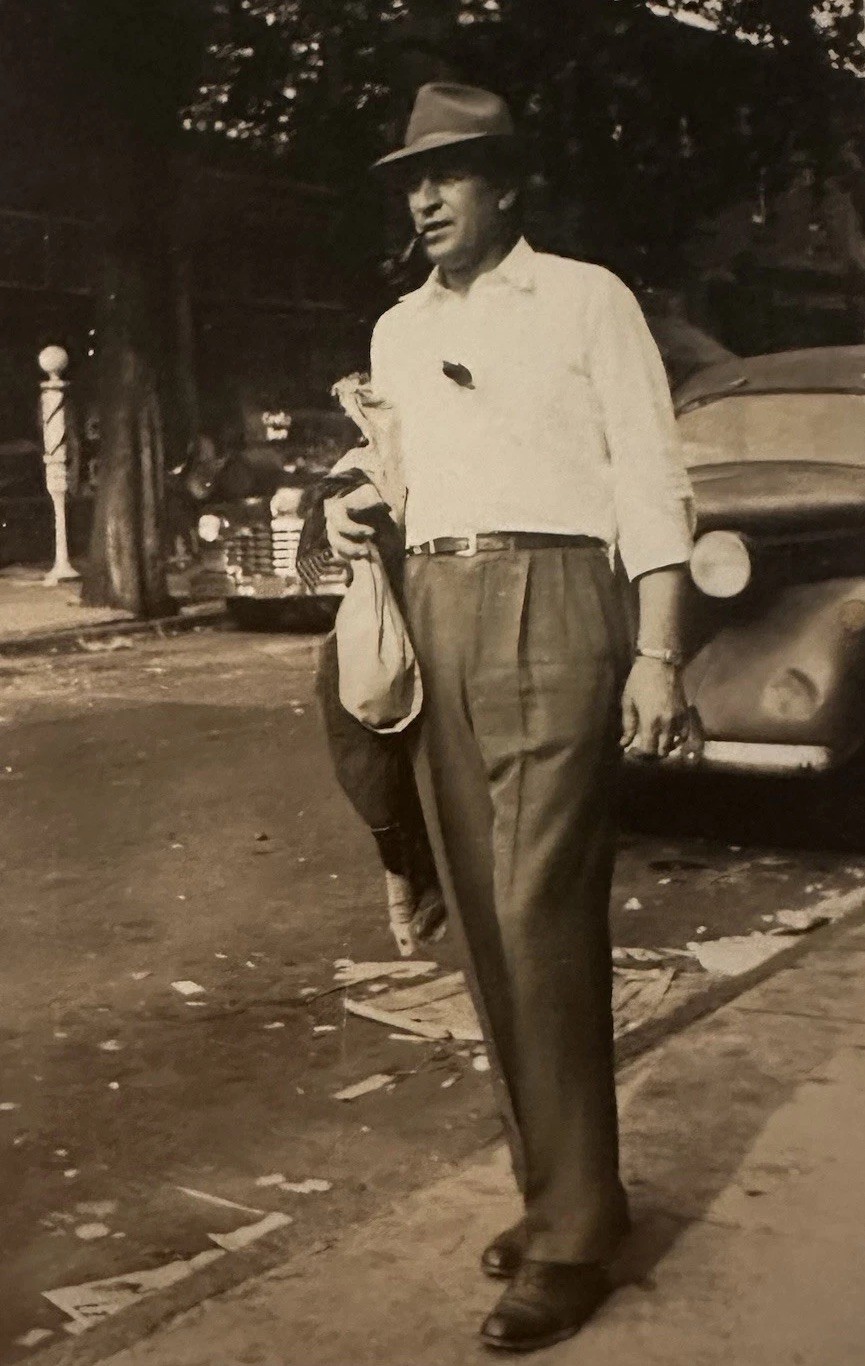 Antique 1940s Photo Handsome Man Vincent Pipe Wine Bottle Fedora Hat Vintage