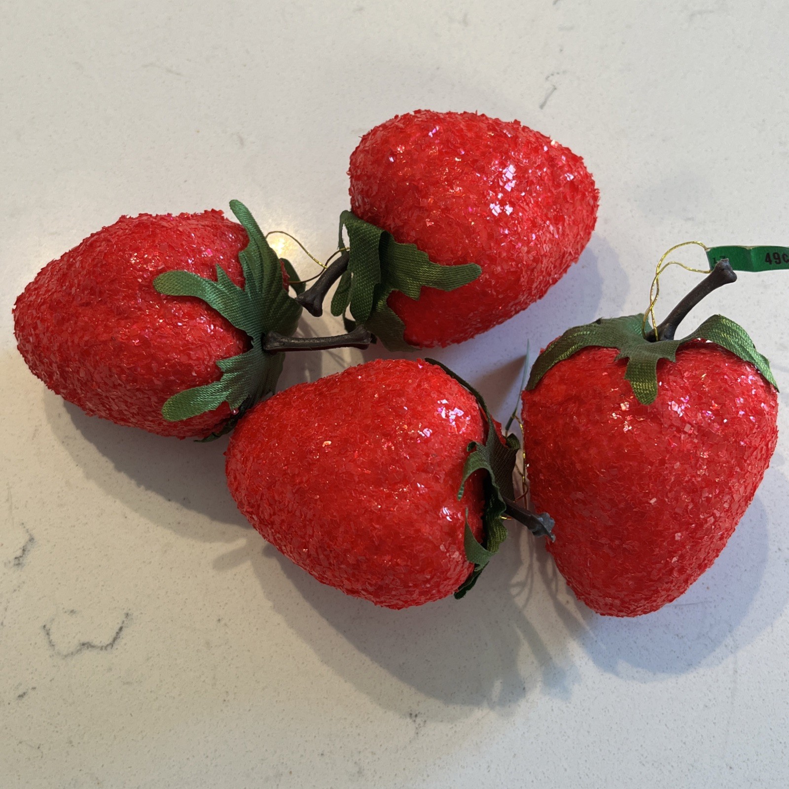 4 Vintage Sugar Coated Styrofoam Red Strawberry Ornaments