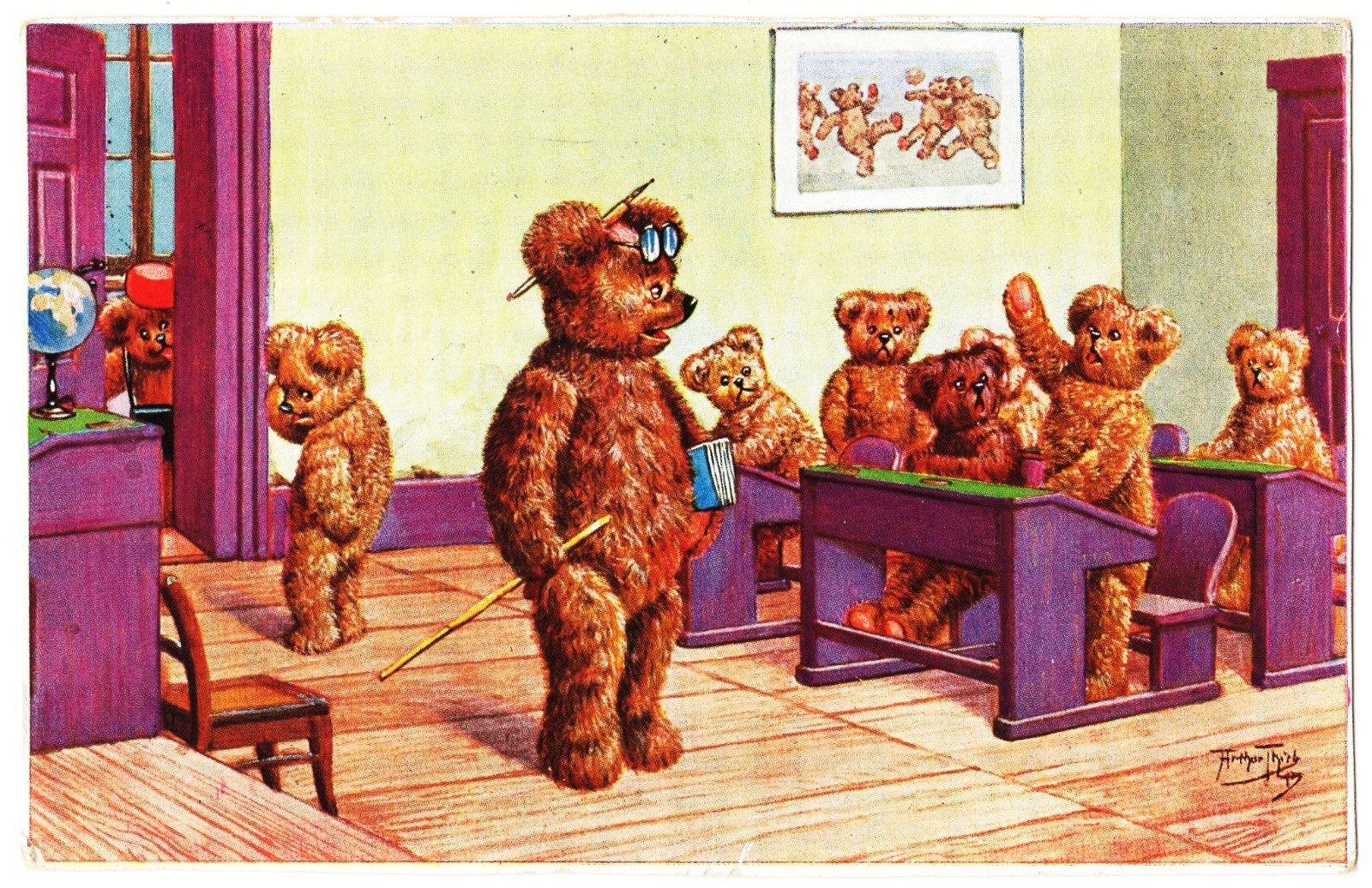 artist Arthur Thiele Bear Teddy Bears School Classroom mailed antique postcard artist Arthur Thiele Bear Teddy Bears School Classroom mailed antique postcard