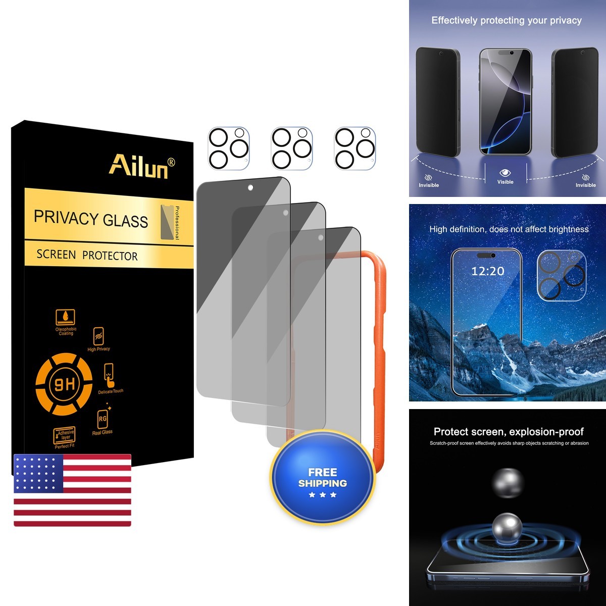 Ailun Privacy Screen Protector Camera Lens Protector for iPhone 16 Pro Max Ailun Privacy Screen Protector Camera Lens Protector for iPhone 16 Pro Max